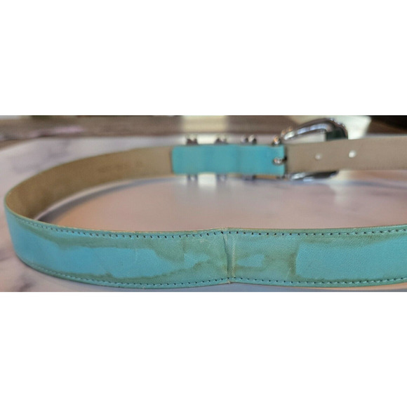 Vintage 80s ESCADA‎ Womens Belt Leather Sky Blue Silver Western Italy 40 Med/Lg main image 10
